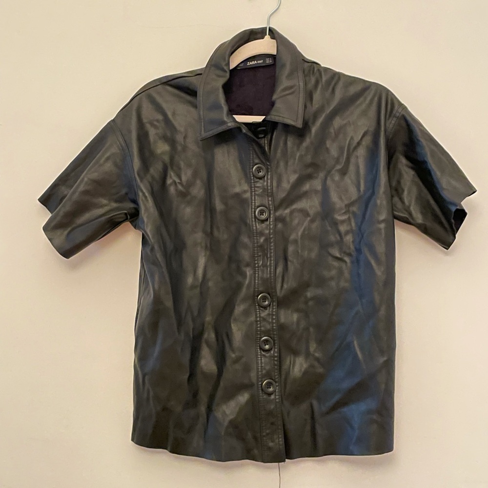 Black leather t-shirt jacket